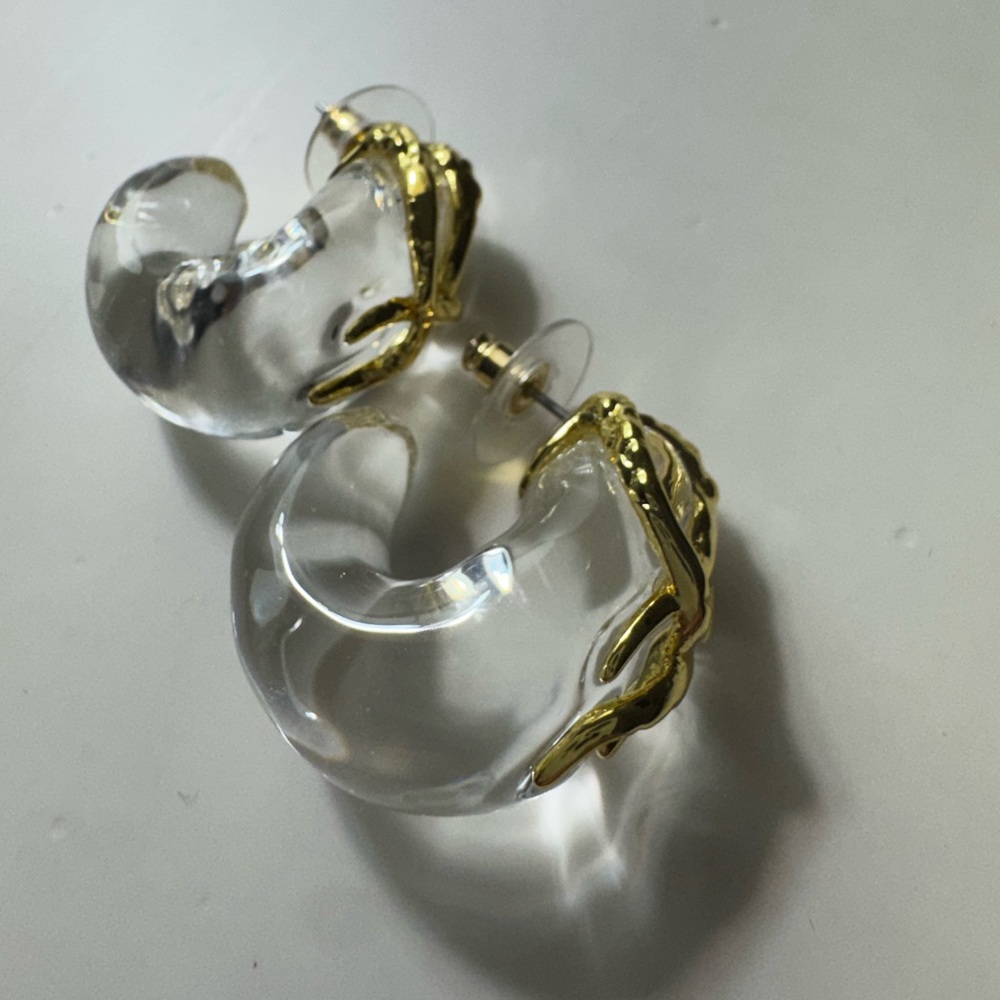Alexis Bittar - Clear Lucite and Gold Hoop Earrings - Picture 2 of 4